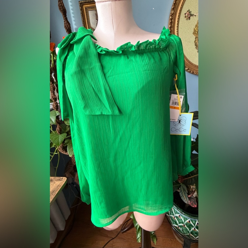 CeCe Vibrant Emerald Blouse